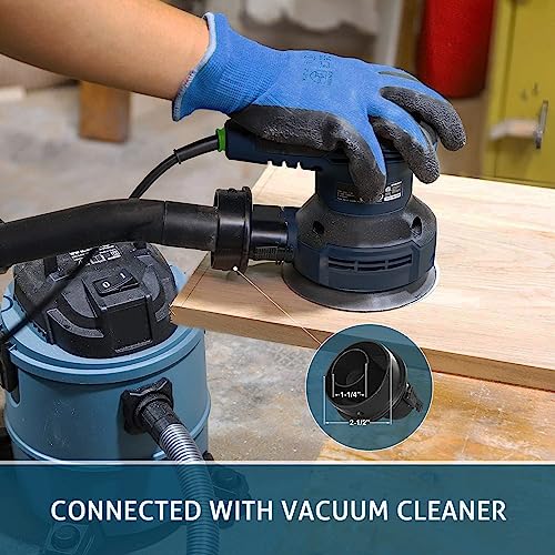 ZEITE Random Orbital Sander Tool, Electric Palm Sander, 3.0 Amp Wood Sanding Machine, Variable Speed 5000-12000 OPM, Cyclonic Dust Box, Vacuum Adapter, 12Pcs 5" Sandpapers for Sanding and Polishing - color: Dark Blue