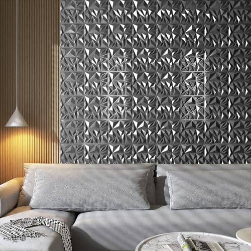 Art3d 33-Pack Modern Diamond Textured 3D Wall Panels, 12 x 12 in, Silver - color: Silver, size: 12x12 Inch 33 pcs