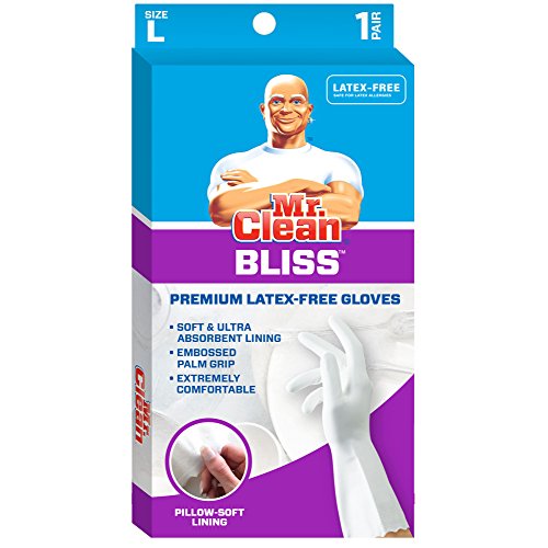 Mr. Clean Bliss Cleaning Gloves Premium Reusable Vinyl Latex-Free Gloves with Non-Slip Grip, Large - size: Large (Vinyl, 2 Pair)