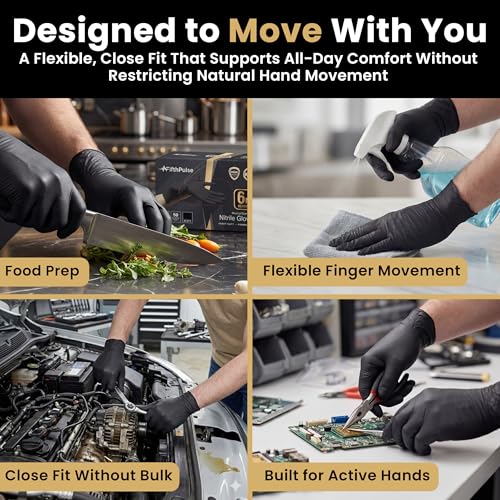 FifthPulse 6 Mil Black Nitrile Gloves, Heavy Duty Mechanic and Food Grade Glove - Powder-Free, Latex-Free Medical Exam Gloves - style: Small
