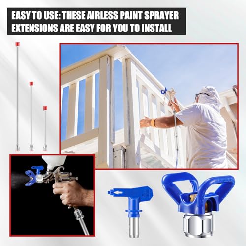 9 Pcs Airless Paint Sprayer Tips Reversible Spray Tip Airless Paint Sprayer Nozzle and Spray Gun Tip Extension with Red Guard Pole Rod and Tips (109,213,315,413,621) - size: 109, 213, 315, 413, 621