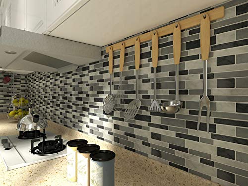 LONGKING Peel & Stick Backsplash Tile for Kitchen, Gray Stick on Tile (10 Sheets) - color: Gray, size: 12 inches x 12 inches