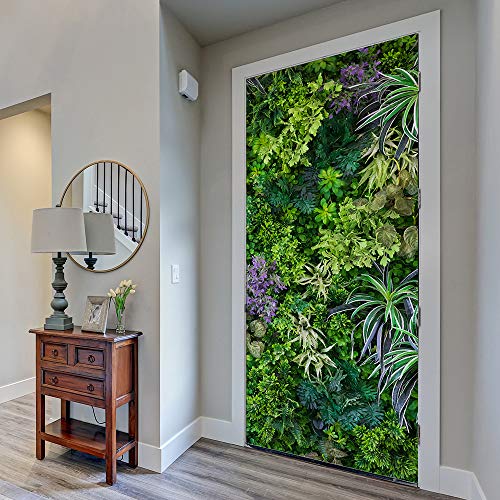 Nature Art Self Stick Vinyl Door Mural Sticker, Peel and Stick Removable Refrigerator Wrap Decal, Green Leaves, 32.3x78.7, 2 Pcs Set - color: Green Leaves