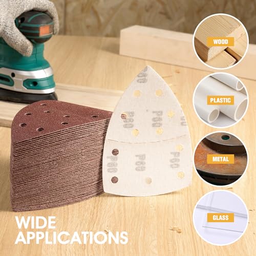 50 PCS Mouse Sander Sandpaper for Mouse Sander 11 Hole Detail Sandpaper Sanding Paper 80 Grit Hook and Loop Sander Pads Triangular Sanding Sheets Abrasive Sanding Paper - style: 11 hole 50PCS 80Grit