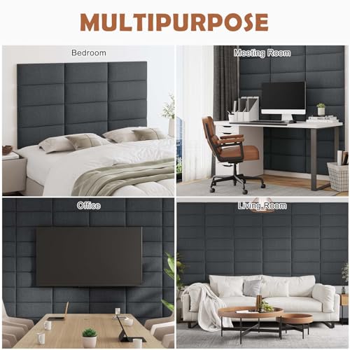 IFNOW Wall Mounted Headboard, Peel and Stick Panels, Black, Queen - color: Fabric-black, size: Queen