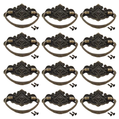 12-Pack Vintage Antique Bronze Pull Handle, 2.64" x 1.69"