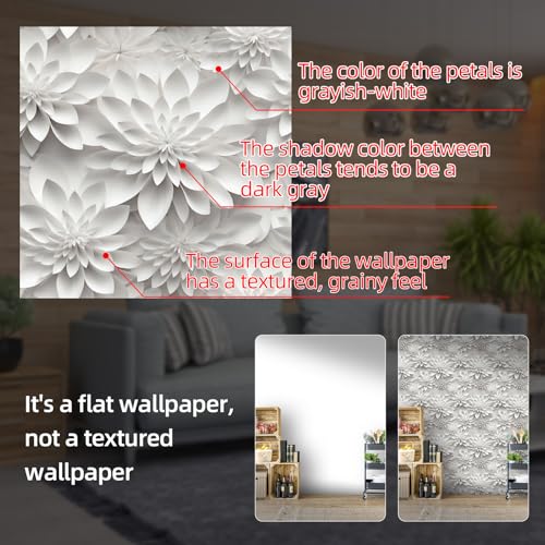 Peel and Stick Wallpaper White Gray Lotus Floral Feature - color: White& Gray, size: 17.7" x 393.7"