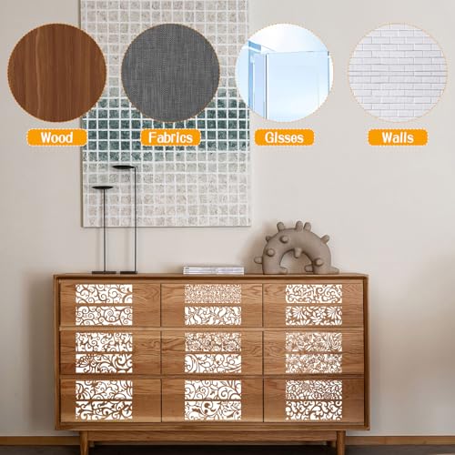 18 Pcs Large Flower Border Stencils for Painting, Reusable Plastic Leaf Cake Decorating Stencils for Baking, Hollowed Floral Edge Painting Templates for DIY Wood Wall Tile Furniture Canvas, 4" x 11.8"
