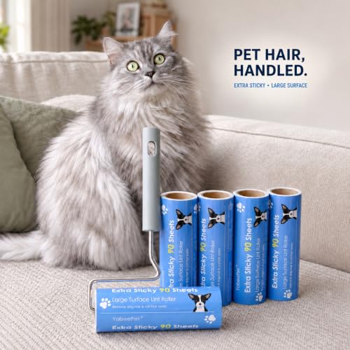 Extra Sticky Large Surface Lint Roller, 6.3'' Giant Lint Roller for Pet Hair, Lint Remover Roller for Cat Hair, Clothes, Furniture (1 Handle + 270 Sheets)