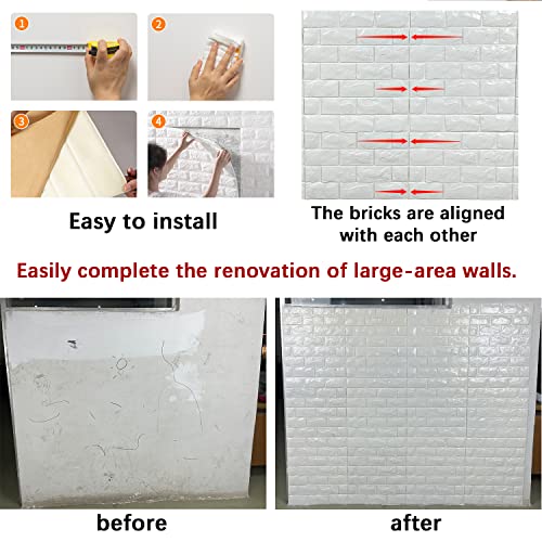 YU LI 3DH 3D Wall Panels Peel and Stick 20PCS White Foam Brick Wallpaper for Bedroom Faux Stone Wall Panel Self-Adhesive Wallpaper - size: 20PCS-19.37 Sq Ft