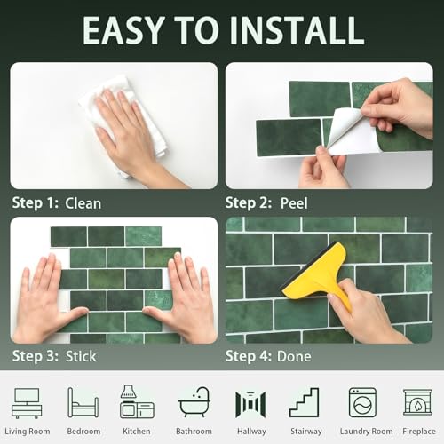Arttown Peel and Stick 3D Wall Backsplash, 10-Sheet, 12" × 12" Green - color: Forest Green, size: 10PC 12"x12"