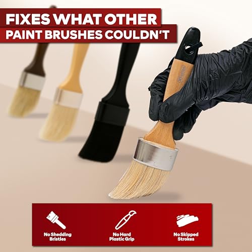 XFasten Chalk Paint Brushes for Furniture Painting 2-Pack – 2.5 Inch Oval and 1 Inch Round Shedding-Resistant Natural Bristle Wax Brushes for Waxing Furniture, Stencil, Chalk, Wax, and Milk Paint - size: 2-Pack