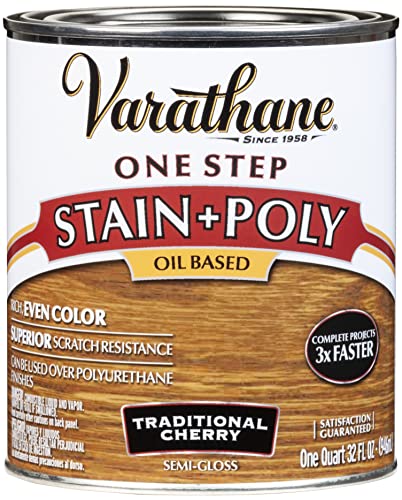 Varathane One Step Stain & Poly Semi-Gloss Traditional Cherry Wood Finish - color: Traditional Cherry, size: Quart (Pack of 1)