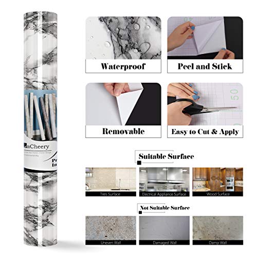 LaCheery White and Gray Marble Contact Paper for Bathroom Countertops Removable Glossy Marble Paper Granite Gray/White Wallpaper Peel and Stick for Wall Cabinets Counter Top Waterproof Vinyl 15.8"x80" - size: 15.8" x 80"