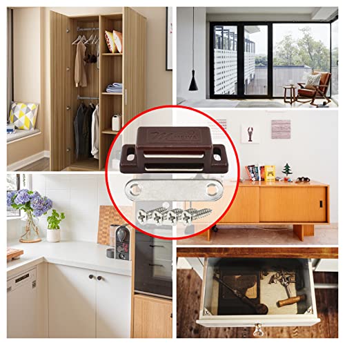 12Pack 15lbs Cabinet Magnets Magnetic Door Catch for Kitchen Closet Door Bathroom Cupboard Wardrobe Closing Drawer Latch and Shutters with Mounting Screws (Brown) - color: Brown