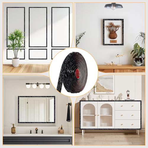 3 Pack 16.4FT Black Peel and Stick Molding Trim Kit – Flexible Self-Adhesive Mirror Trim for Doors, Cabinets, and Frame Edges - color: Black 3 Pack