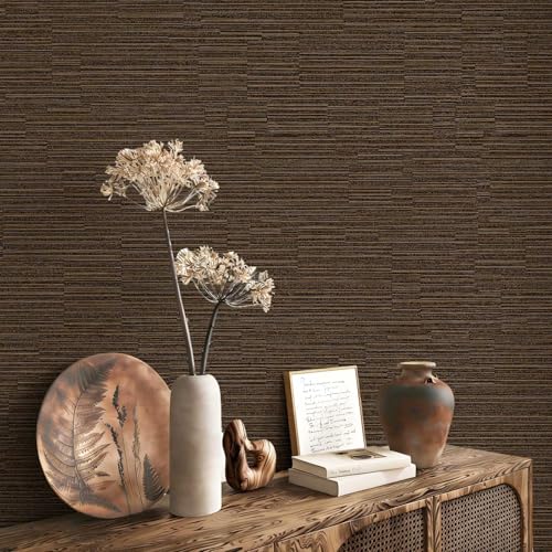 YXTII 20.8" x 196.8" Textured Peel and Stick Wallpaper, Brown Grasscloth Self Adhesive Wallpaper for Bedroom Bathroom Laundry Room RV Stick and Peel Wall Paper Thickened - color: Brown, size: 20.8" x 196.8"