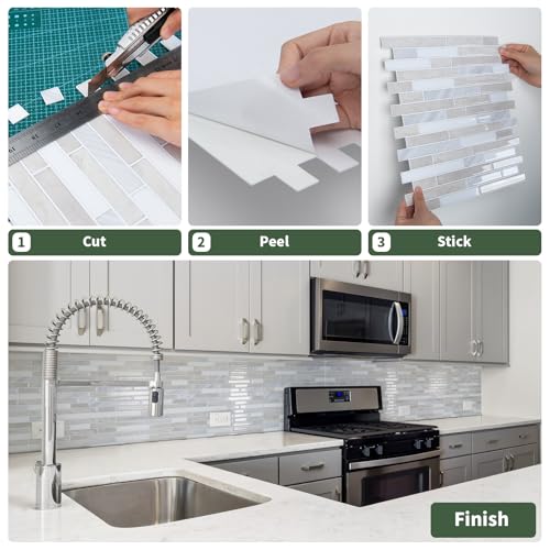 LONGKING 10-Sheet Extra Thick Peel and Stick Backsplash Tiles, Waterproof Kitchen Backsplash Peel and Stick Tile, Self-Adhesive Backsplash for Kitchen, Beige & White - color: Beige & White