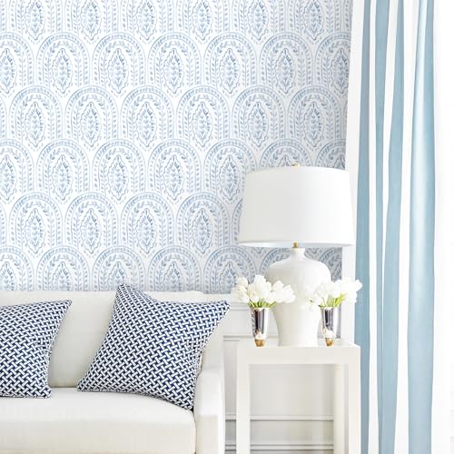EeeComing Blue Peel and Stick Wallpaper Boho Wall Paper Peel and Stick Modern Contact Paper Self Adhesive Wallpaper for Bedroom and Bathroom Removable Cabinet Shelf Liner Vinyl 17.3”X118.1” - color: Blue, size: 17.3" x 118.1"