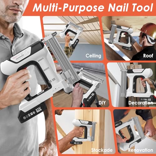 2 in 1 Cordless Brad Nailer with 2 Lithium Battery, Hand Electric Nail Gun, 21v Framing Nail Gun for Roofing, Craftsman, Wood, Drywall, Fence, Furniture