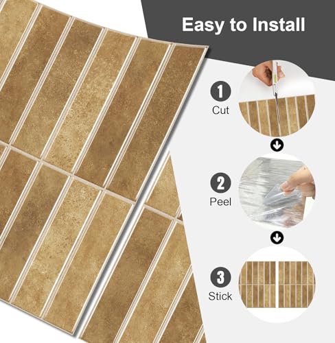 10 Sheets Thicker Design Peel and Stick Backsplash, Self Adhesive Wall Tiles, Stick on Backsplash for Kitchen and Bathroom, 11.8"x11.8", Light Brown - color: Light Brown