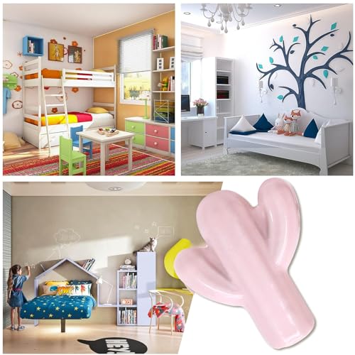 2pcs Ceramic Cactus Light Pink Drawer Knobs for Kids - color: Light Pink + Cactus Shape, size: 2 Pack