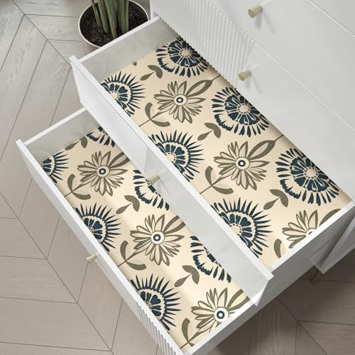 BOKEBEVE Boho Floral Peel and Stick Wallpaper Beige Blue 17.5 x 118In - color: Dark Beige/Blue/Green, size: 17.5" x 118"