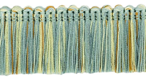 DÉCOPRO 1 3/4" (4cm) Long Noblesse Collection Beautiful Brush Fringe Trim # 0175HB, Island Breeze Blue #5939 (Silver Blue, Gold, Off White) 27 Yard Package (82 ft/25m) - color: Island Breeze Blue #5939 (Silver Blue, Gold, Off White), size: 27 Yards (82 ft