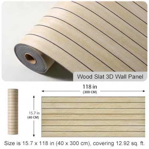 Wood Slat 3D Wall Panels Peel and Stick, 15.7 x 118 in, Yellow - color: Yellow