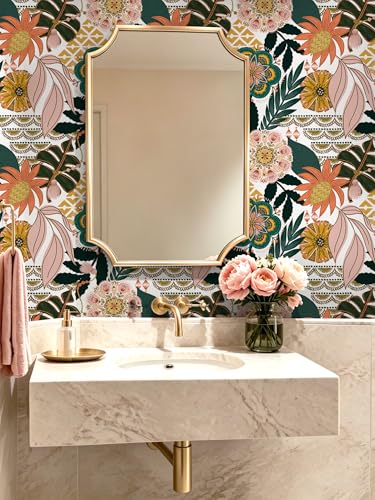 Peel and Stick Wallpaper Boho Floral Wallpaper - color: White