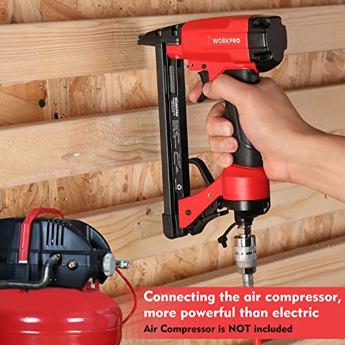 WORKPRO 8016 Pneumatic Staple Gun, 21 Gauge Upholstery Stapler with 1500pcs Staples 1/4" to 5/8", Air-Powered, Rear Exhaust, for Carpentry, Woodworking and DIY Projects - size: 21 Gauge Standard