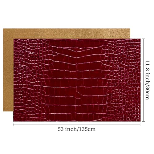 12" x 53" Glossy Embossed Crocodile Texture Faux Leather Roll Synthetic Leather Crafts Fabric for Wallets Keychains Handbags Making Sewing Crafts Material (Red) - color: Red