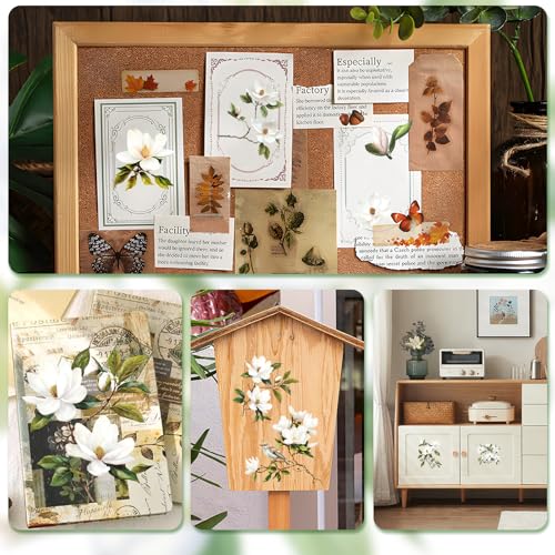 WANDIC 6 Sheets Magnolia Rub On Transfer Sticker, Flower Theme Decal for Home Party Present Packaging DIY Scrapbooking Photo Albums Furniture,15 * 30cm - color: Magnolia Rub on Transfer Sticker