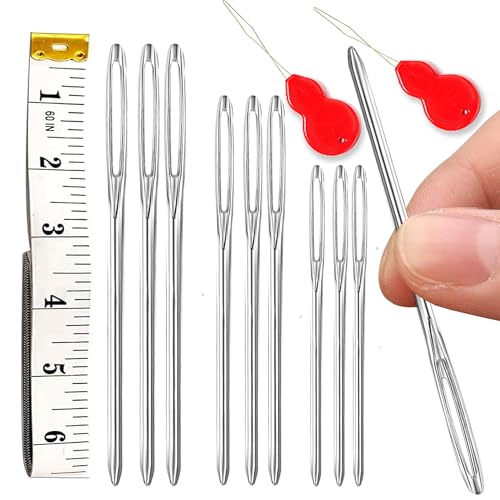 9 Pcs/3 Sizes Large-Eye Blunt Needles, Double Flexible Tape Measure, Steel Yarn Needle with Needle Threader, Tapestry Needle for Sewing Crochet Knitting Embroidery(Silver 2.08in/2.36in/2.76in) - size: 3 sizes/9+1 pcs