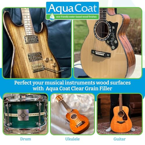 Aqua Coat Water Based Wood Finishing Bundle - Clear Wood Grain Filler Gel, Clear Instrument Lacquer Satin Topcoat, DIY, Low Odor, Fast Drying, Extreme Clarity, Water Cleanup