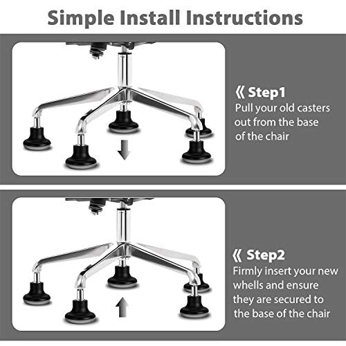 Bell Glides Replacement Office Chair Feet Swivel Caster Wheels to Fixed Stationary Castors, Short Profile with Separate Self Adhesive Felt Pads Black 5pcs (Pack of 2) - size: 11mm x 22mm (Pack of 2)
