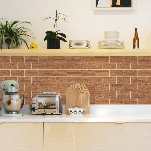 STICKGOO 10-Sheet Backsplash Peel and Stick Subway Tile(Thicker Design, Faux Red Travertine) - color: Red Travertine