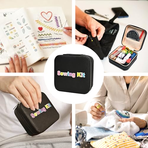 MASHDE 74 PCS Sewing Kit, Big Eye Steel Sewing Needles Kit with Storage Box - color: Black