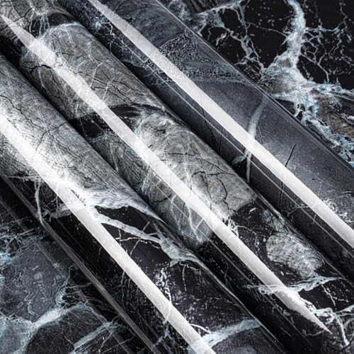 ICOOP Black Marble Contact Paper Glossy Counter Top Peel and Stick Waterproof 15.8"×276" Black Peel and Stick Wallpaper for Kitchen Luxury Waterproof Contact Paper for Bathroom Marble Vinyl Wrap - size: 15.8" x 276"