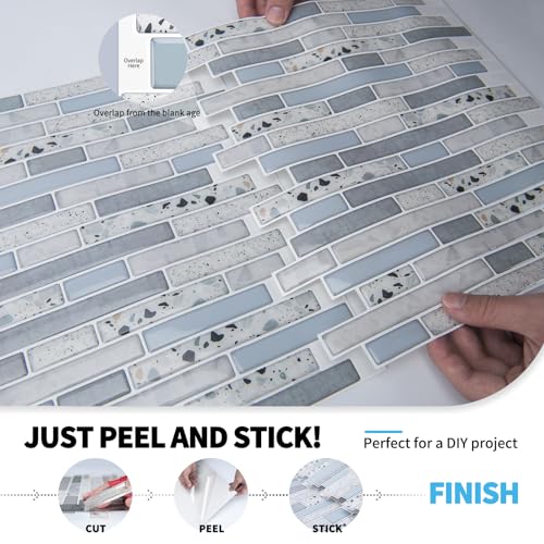 Art3d Peel and Stick Stone Wall Tile, 11.8 x 11.8 in, 10-Sheet, Light Blue - color: Light Blue