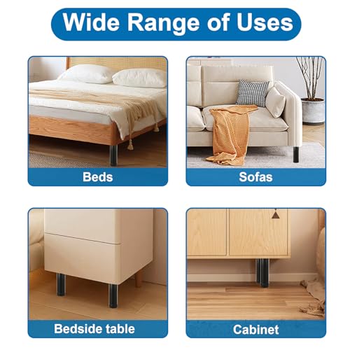 4PCS 10 Inch Metal Adjustable Furniture Legs, Aluminum Alloy Bed Legs Replacement, M10 Thread Sofa Replacement Legs for Cabinet, Cupboard, Desk