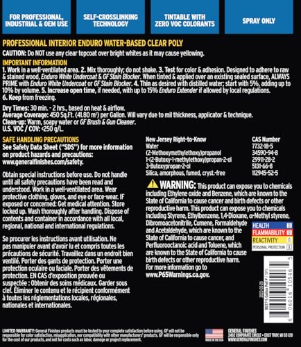 General Finishes Enduro Water Based Clear Poly, 5 Gallon, Satin - color: Satin, size: 5 Gallon
