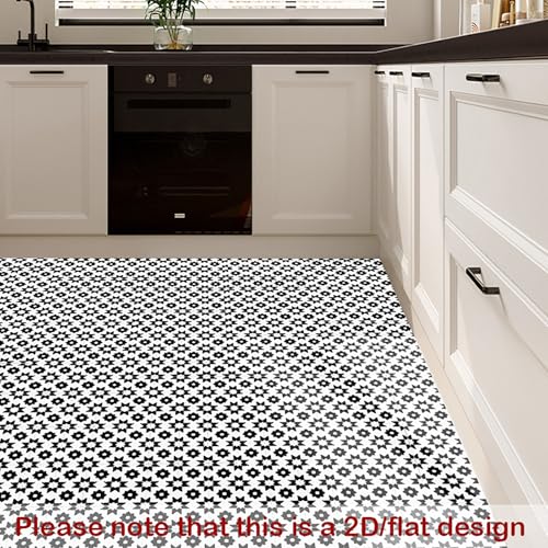 Nuxovilar Peel and Stick Vinyl Floor Tiles - 12x12 Inch - color: Black white geometric pattern