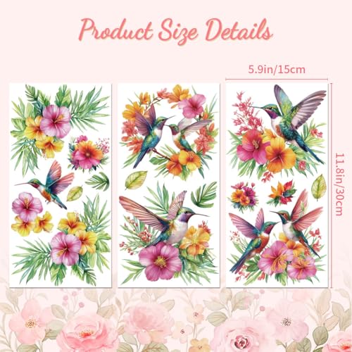 Peacoblue Hummingbirds and Flowers Rub On Transfers for Furniture 6"x12" - style: Colorful Hummingbirds and Flowers