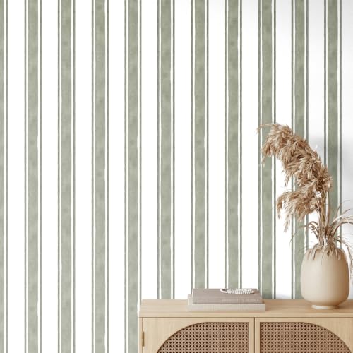 Affrolling Striped Peel and Stick Wallpaper 15.75"x118.11",Sage Green - color: Sage Green