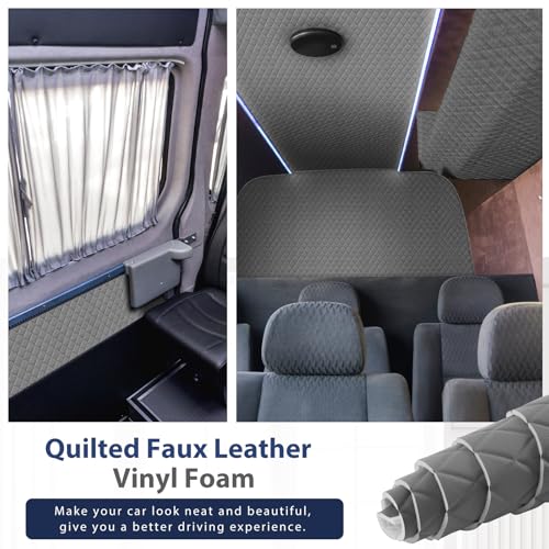 SmoothNovelty 2.1 Yards Diamond Quilted Vinyl Headliner Material 55 in Wide Faux Leather with Foam Backed 2" x 3" Diamonds Pattern Fabric for Car Furniture Upholstery(Dark Gray, White Thread) - color: Gray, size: 2.1 Yards