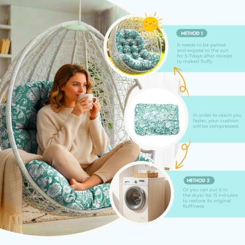 Hanging Egg Chair Cushion 47x35x7 Inches Waterproof Teal Rose - color: Teal Rose