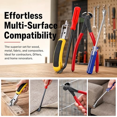 Hiceeden 4 Pcs Carpet Staple Remover Tools, Heavy Duty Staple Puller with End Cutting Plier, Nail Puller Tack Lifter Tool for Removing Staples on Furniture, Floor, Wood Case, Carton, Photo Frame