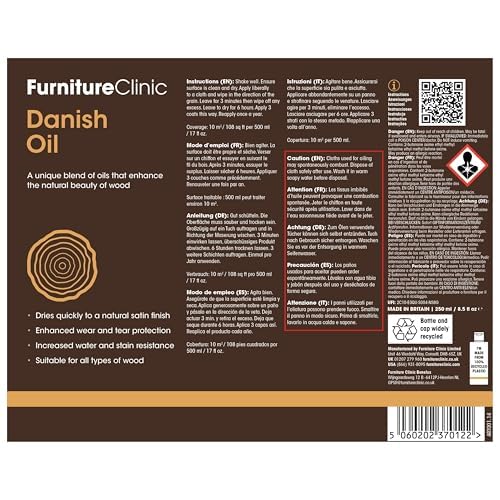 Furniture Clinic Danish Oil for Wood - Premium Finishing Oil to Enhance The Natural Beauty of Oak, Pine & Wooden Worktop Surfaces - Seal & Protect for a Satin Finish - 169 fl oz - size: 169 fl oz