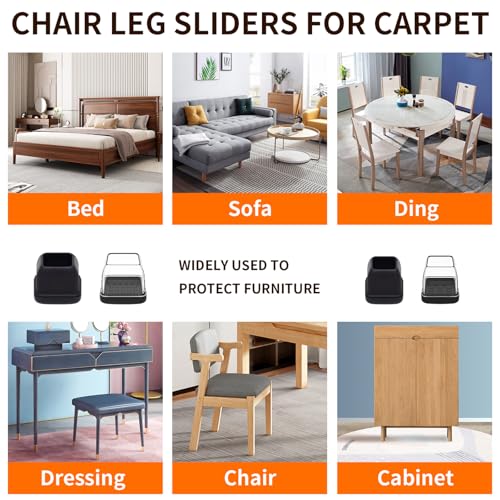 Ezprotekt 24Pcs Chair Leg Sliders for Carpet, Square Chair Glides for Rug - size: L-Black